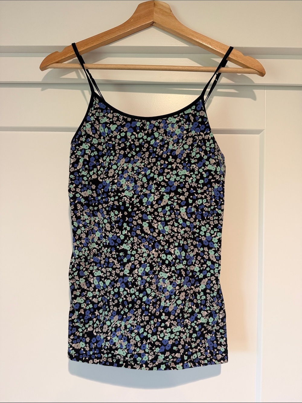 Mossimo Supply Co. Black Floral Spaghetti Strap Tank with Blue & Mint Accents